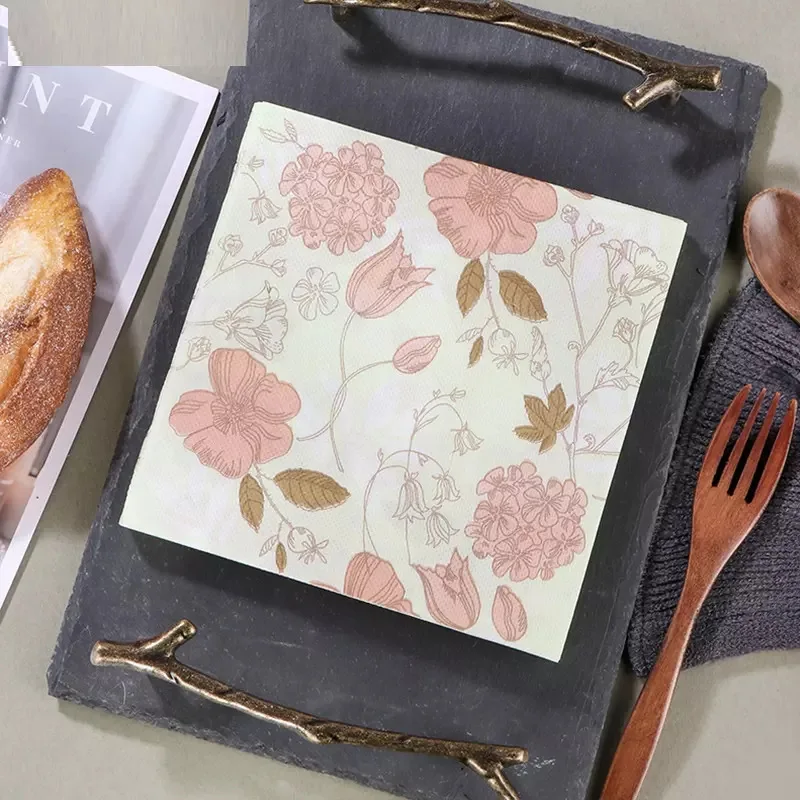 Colorful Square Western Table Flower Water Based Ink Print Paper Napkins For Wedding