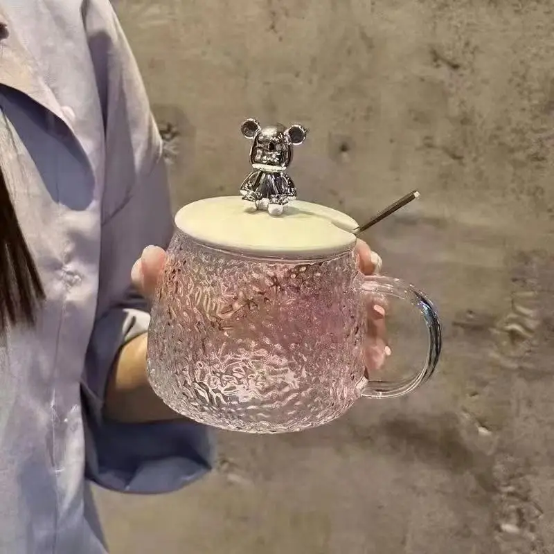 Wholesale Hhot Selling 400Ml High Quality Bear Shaped Coffee Tumbler Bear Hammer Pattern Cup With Lid And Spoon