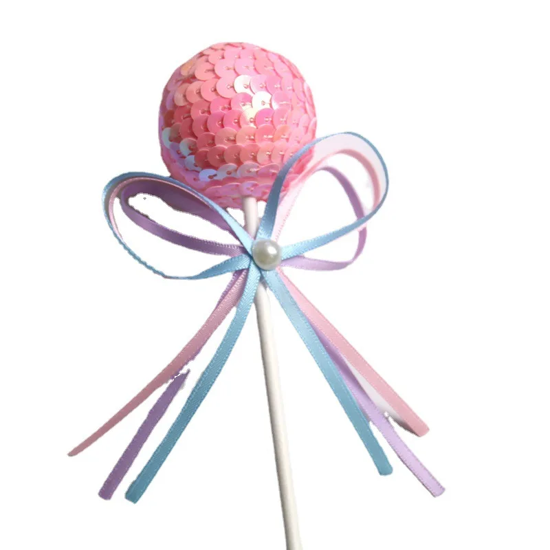 Lollipop cake decoration, party creative dessert table decoration, pink blue romantic sequins
