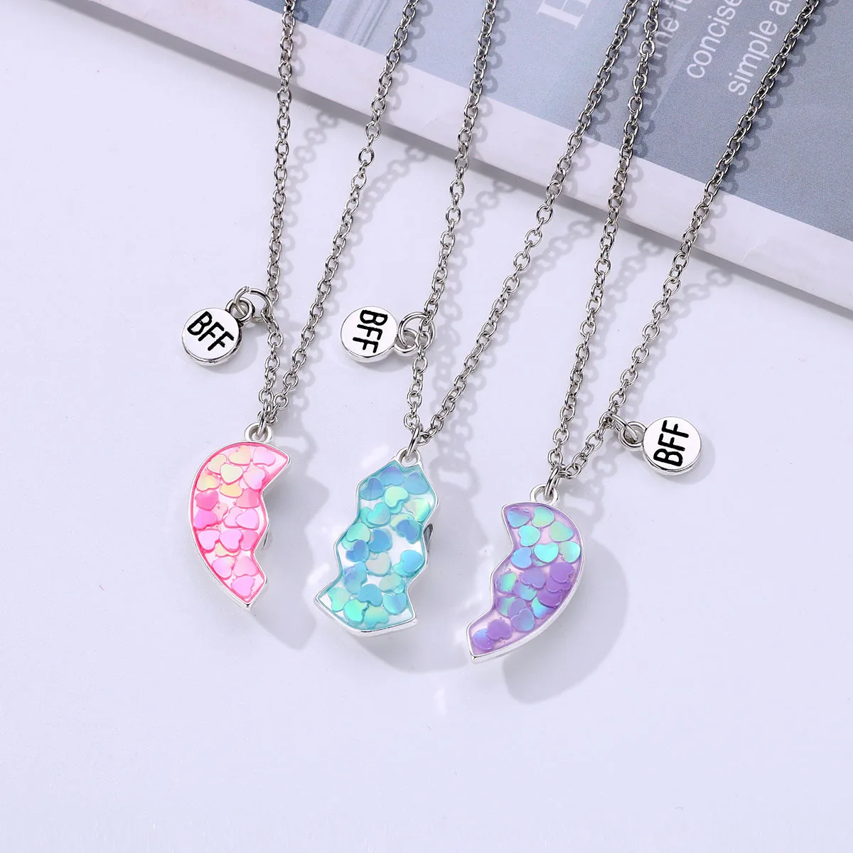 LC20240432 wholesale fashion kids best friend bff pendant couple heart pendant necklace for three