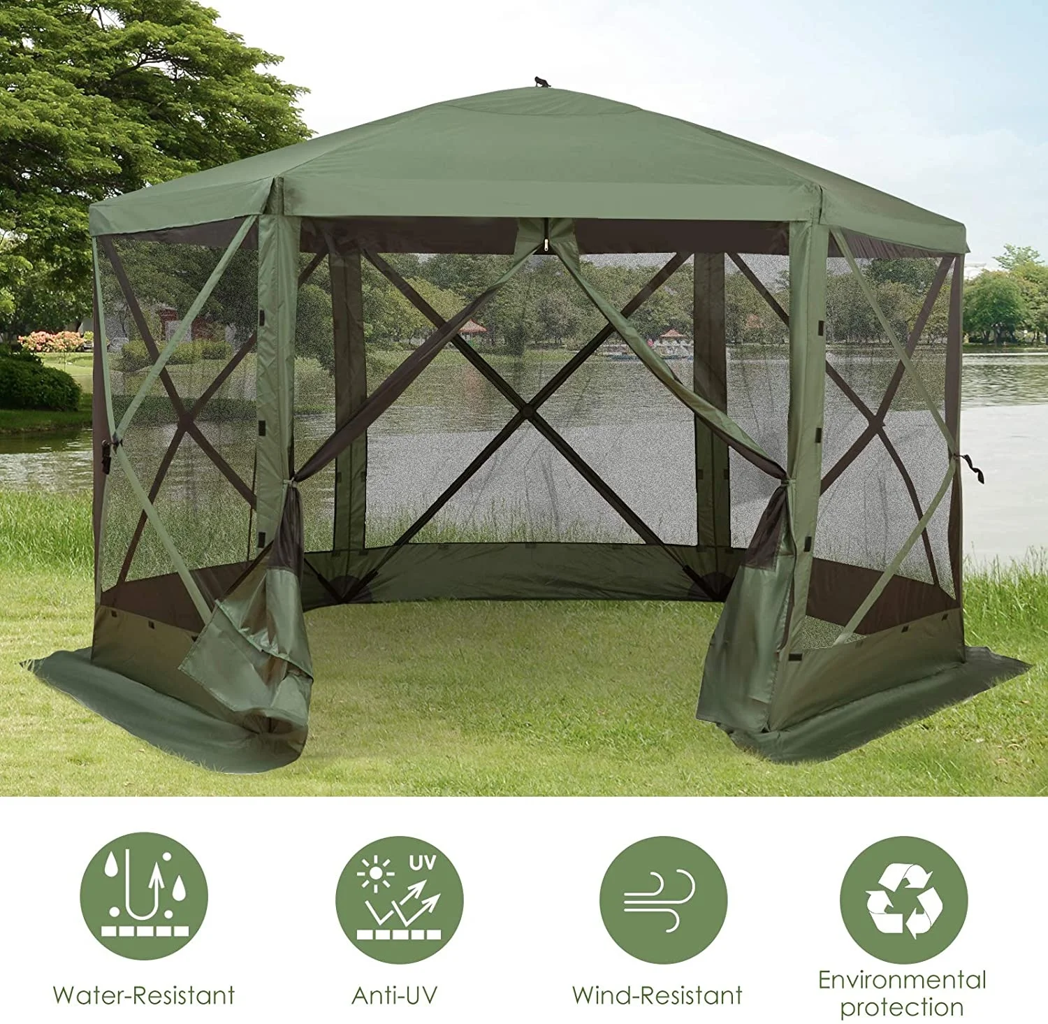 Easy Pop Up, Portable, Camping and Outdoors Gazebo Day Screen Tent Camping Canopy with Mesh