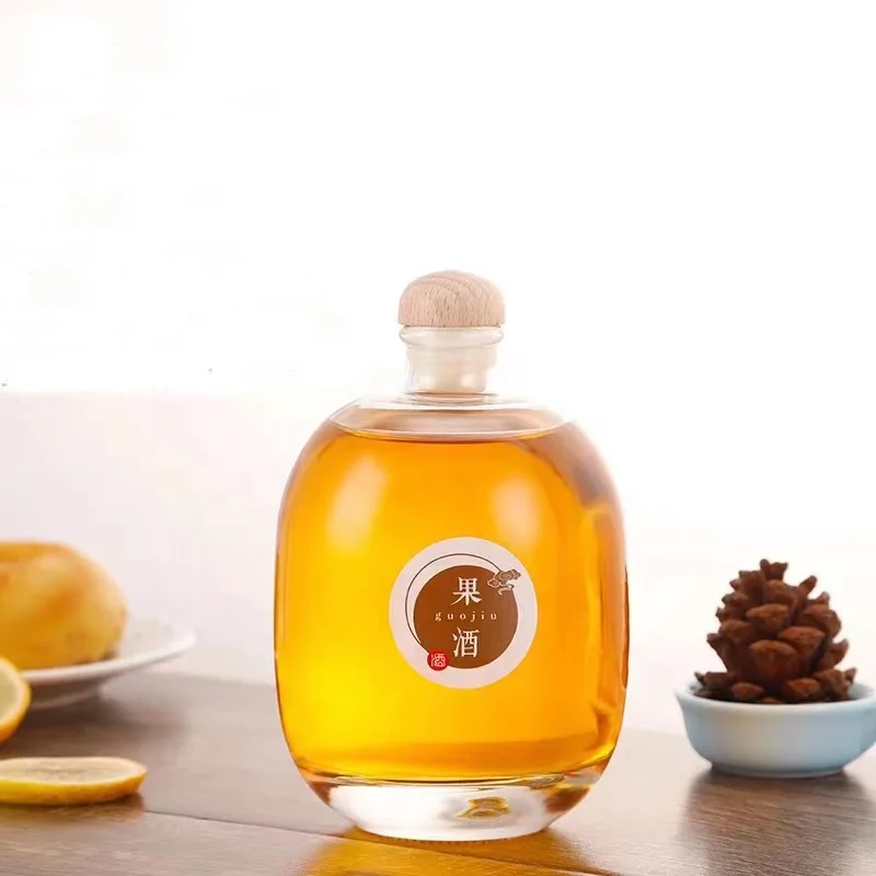 250ml 500ml Clear Liquor Gin Rum Storage Bottle Juice Whiskey Glass Bottle Round Frosted Vodka Gin Spirit Glass Bottle With Cork