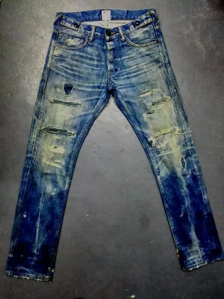 Lotfeel Custom High quality vintage wash distressed Japanese selvedge jeans denim selvedge jeans