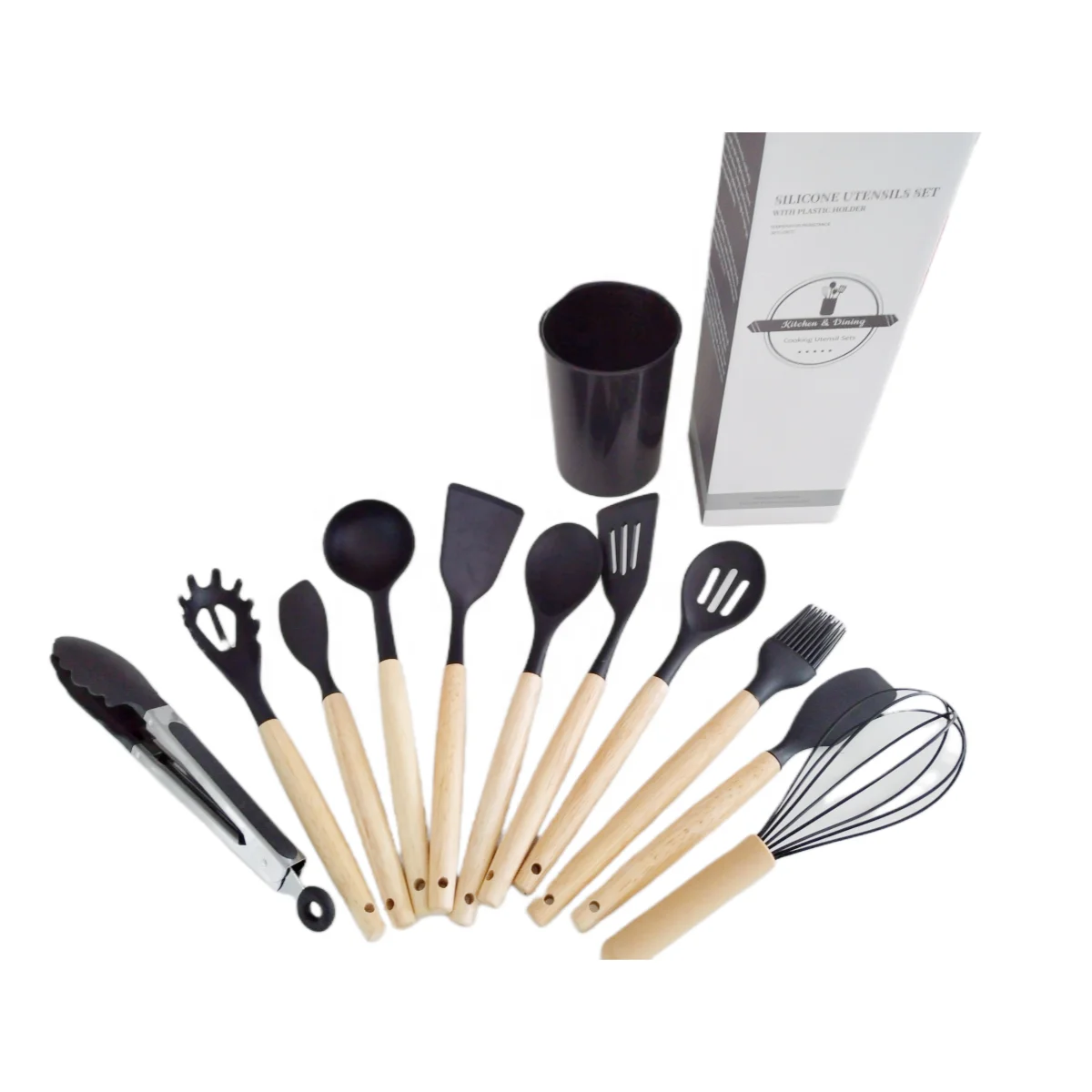 Kitchen Accessories 12 Pieces Silicone Kitchen Utensil Set Kitchenware Silicone Wooden Spoons Set With Wooden Handle