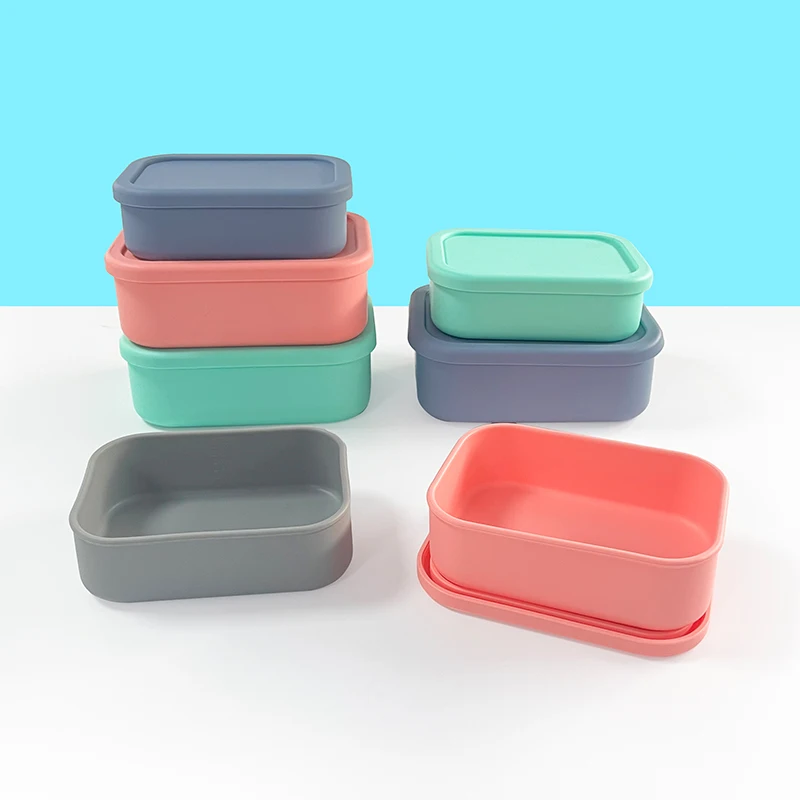 300ML BPA FREE Rectangle Airtight Food Grade 100% Kids Silicone Bento Lunch Box Container Set Storage for