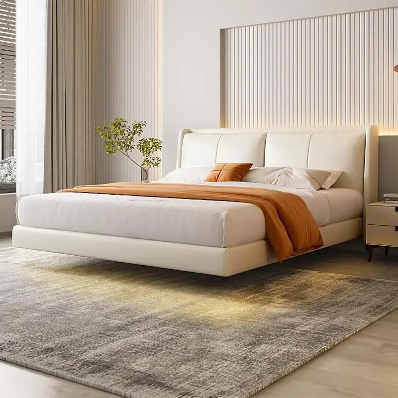 2024 new product launch Luxury king size bed frame modern up-holstered beds bedroom furniture floating bed frame