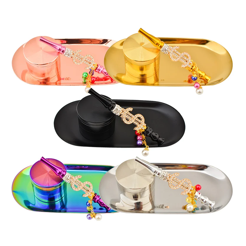 
Custom Logo Metal Raws Paper Rolling Tray Customize Smoking Herbs Tobacco Weed Grinder dollars design blunt holder Set 