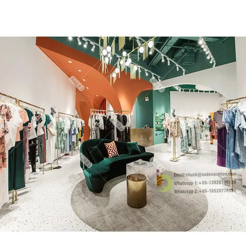 Custom Menswear Boutique Furniture Clothes Wall Display Rack Hot Gold Clothing Store Interior Design