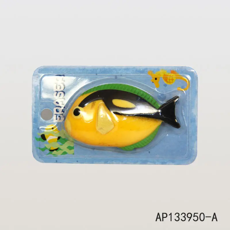 OEM wholesale Custom school supplies 3d fish shape Eraser for children PVC material rubber cute pencil Eraser for kid