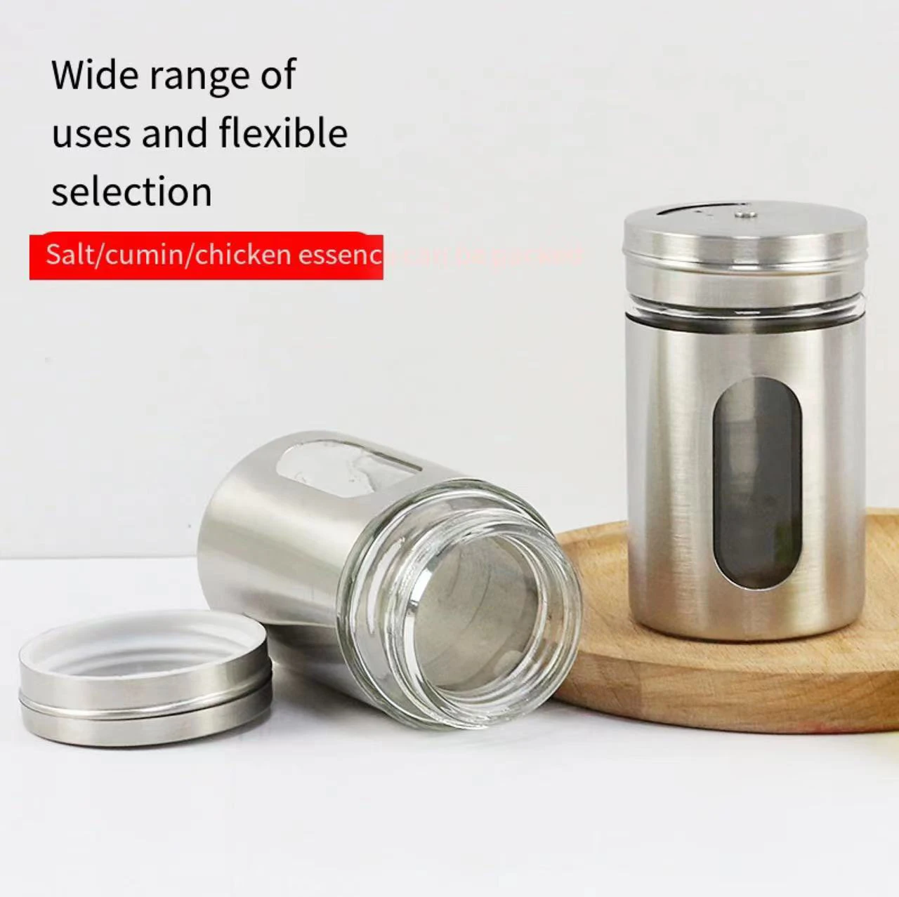 Kitchen stainless steel seasoning box spice jar thickened glass pepper barbecue sprinkling bottle porous seasoning glass bottle