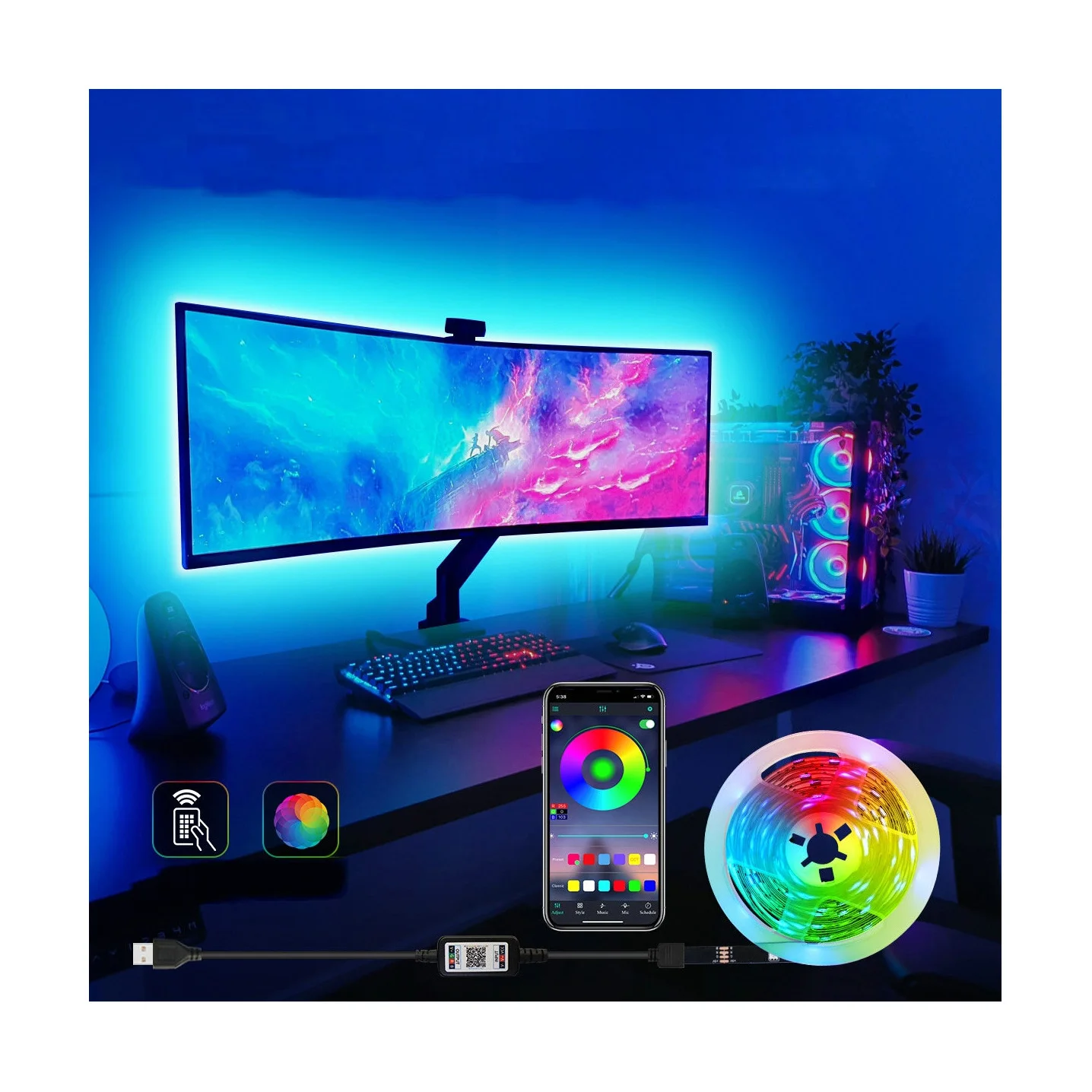 5050 Smd TV фон USB смарт-телефон приложение музыкальный контроллер RGB светодиодная веревка лента лампа дистанционное управление подсветка светодиодная лента