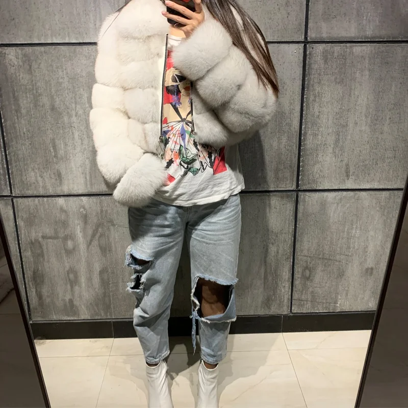 Fashion Ladies Turn-Down Collar Short Fur Jacket Fox Fur Coat For Women Streetwear