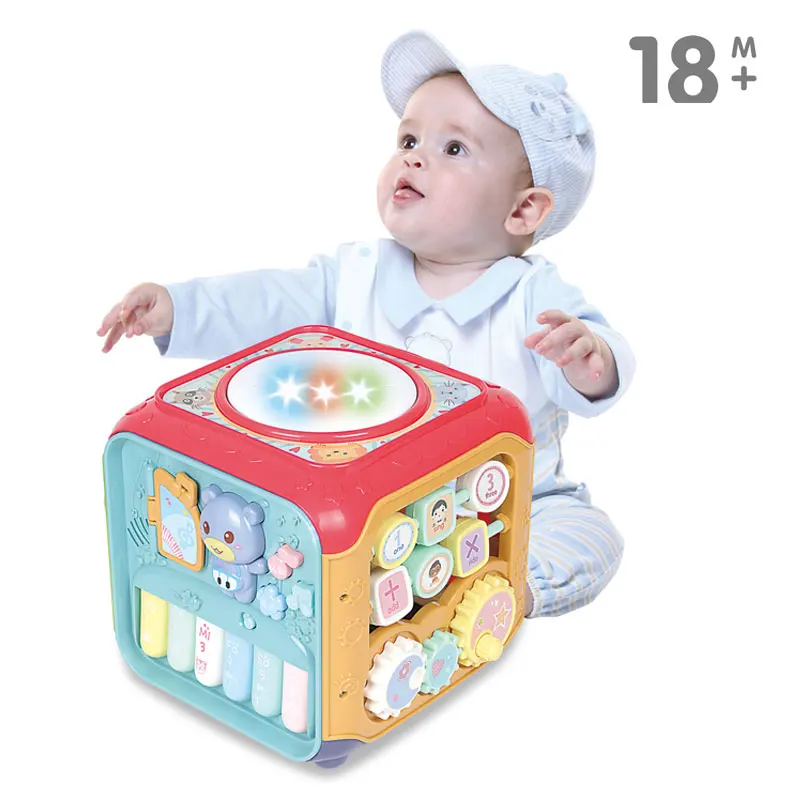 
baby activity cube toy with gear, shape matching, animal beads drum toy piano toy for infant musical toys for kids 