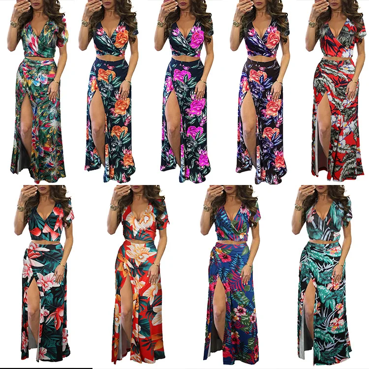 summer new v-neck chiffon printed flounces short sleeve dress beach dress