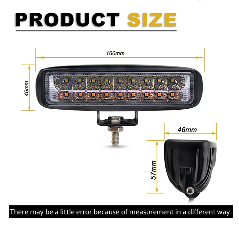 IP67 Waterproof Yellow and White Two-color 27W 6 Inch LED Work Light Bar