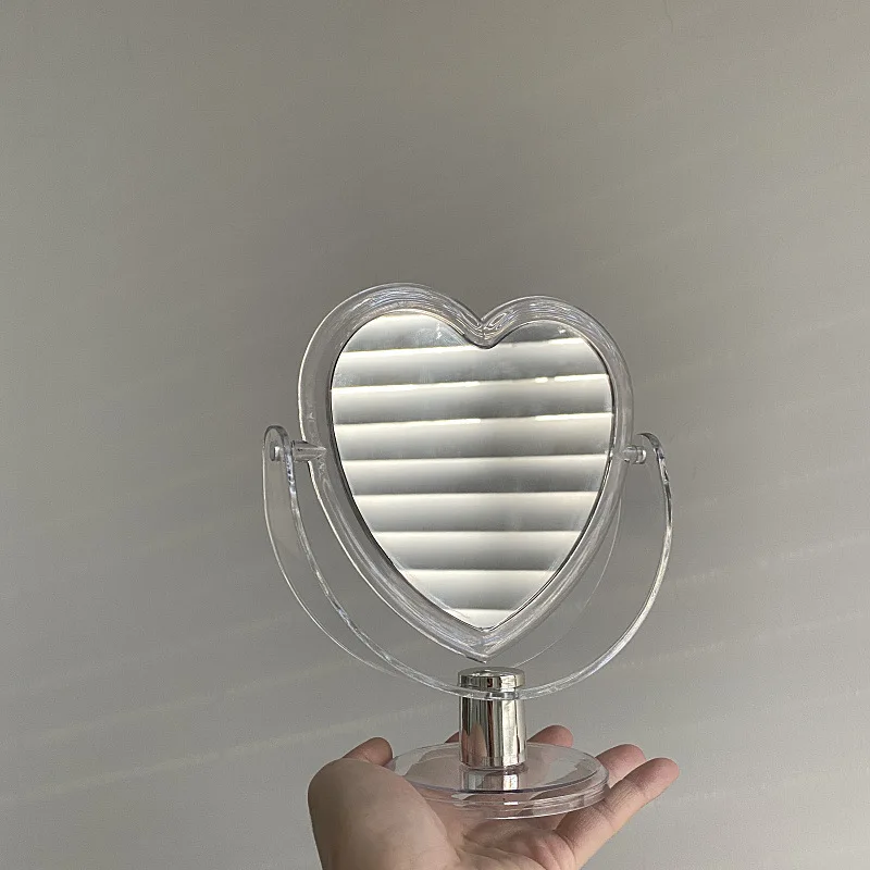 Style Acrylic Pink Heart Mirror Home Use Double Side Desktop Makeup Mirror Student Dormitory Mirror Cosmetic Tools Korea Glass