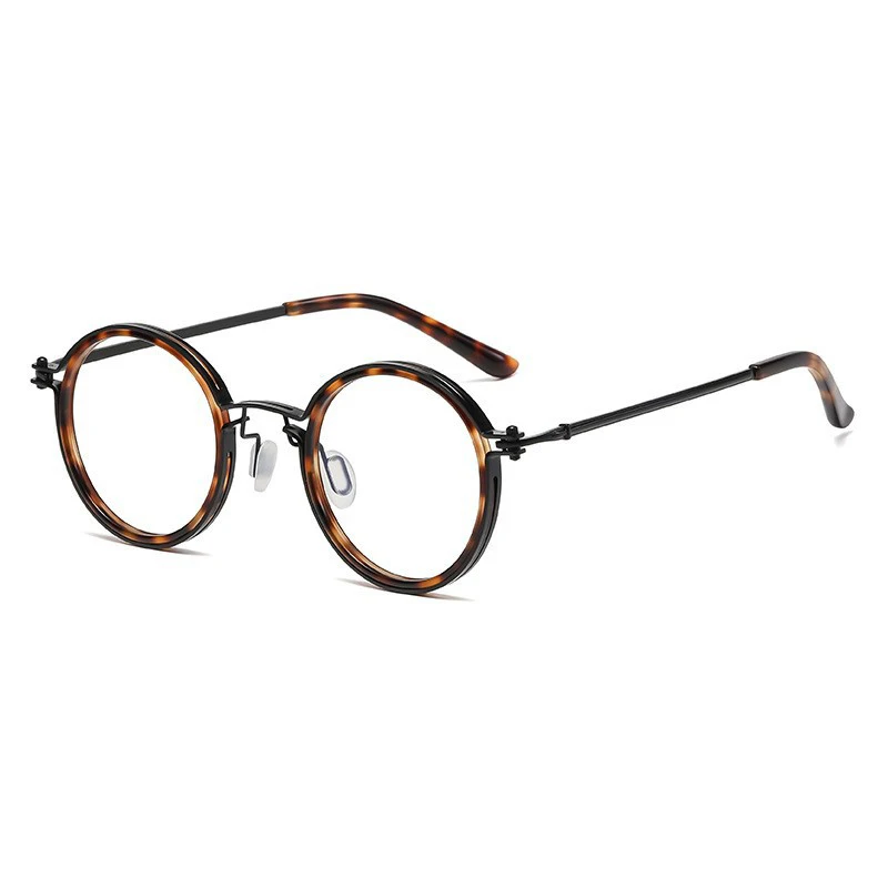 New Fashion Retro Metal Glasses Frame Black Round Flat Light Glasses Women Wholesale Anti Blue Light Eyeglasses Man