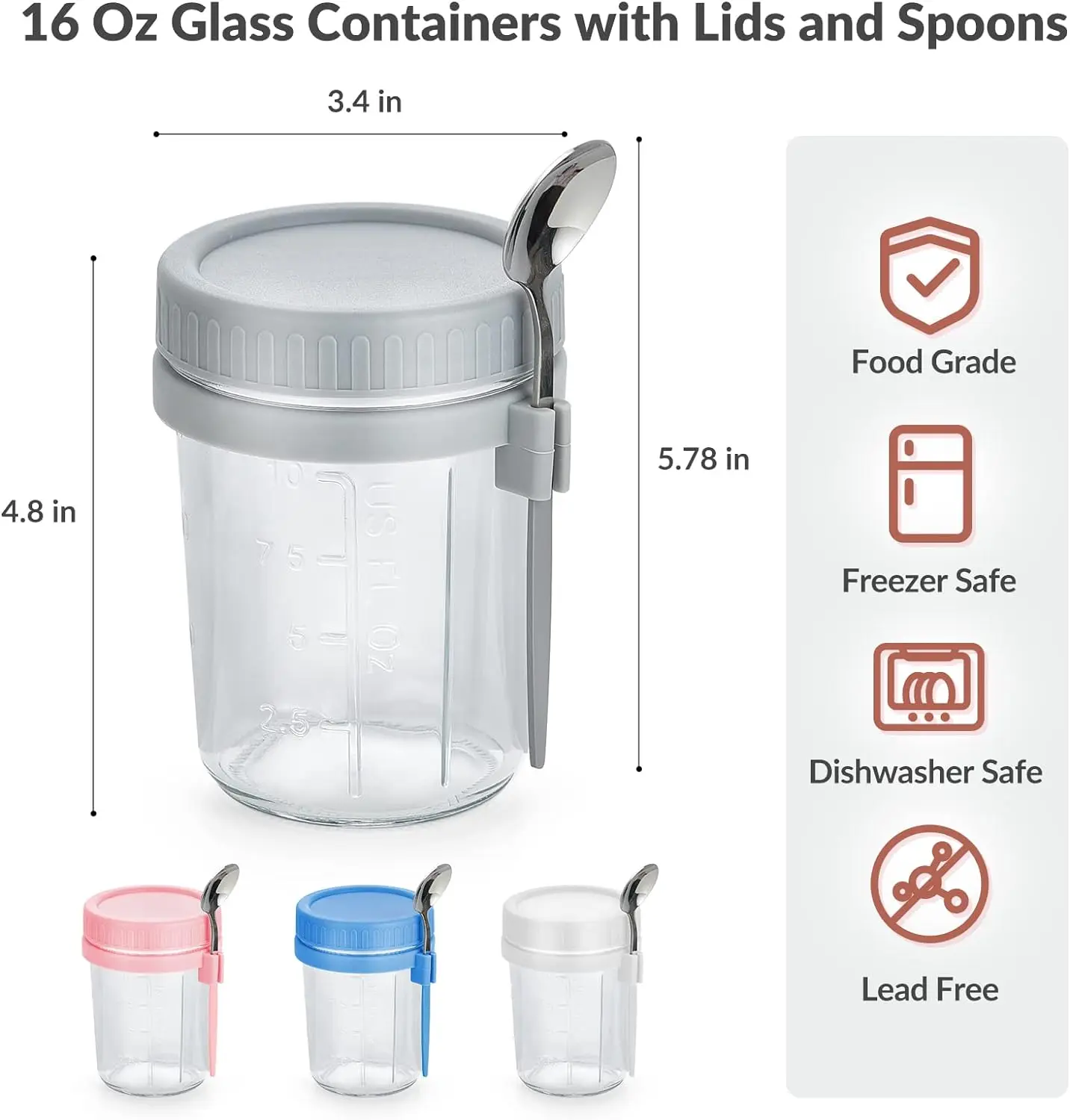 4 Pack Overnight Oats Containers with Lids and Spoons Leak Proof Oatmeal Container