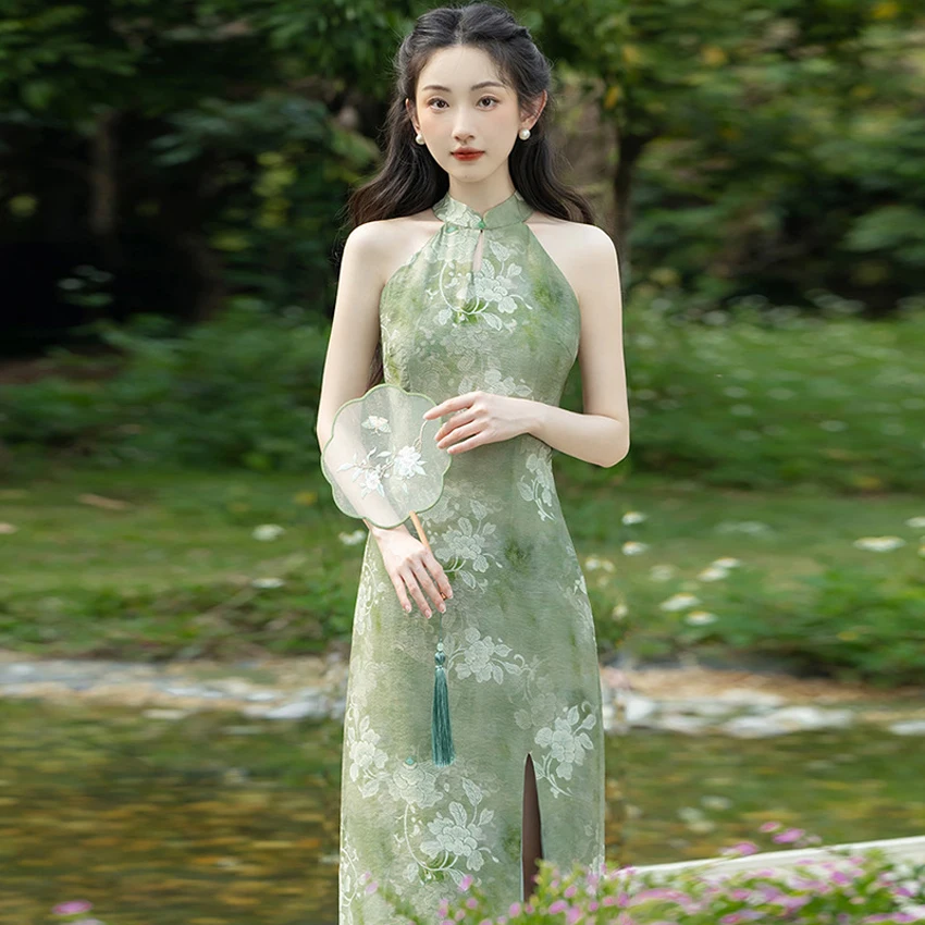 New Chinese hanging neck qipao zen dress women summer night dress for woman elegant