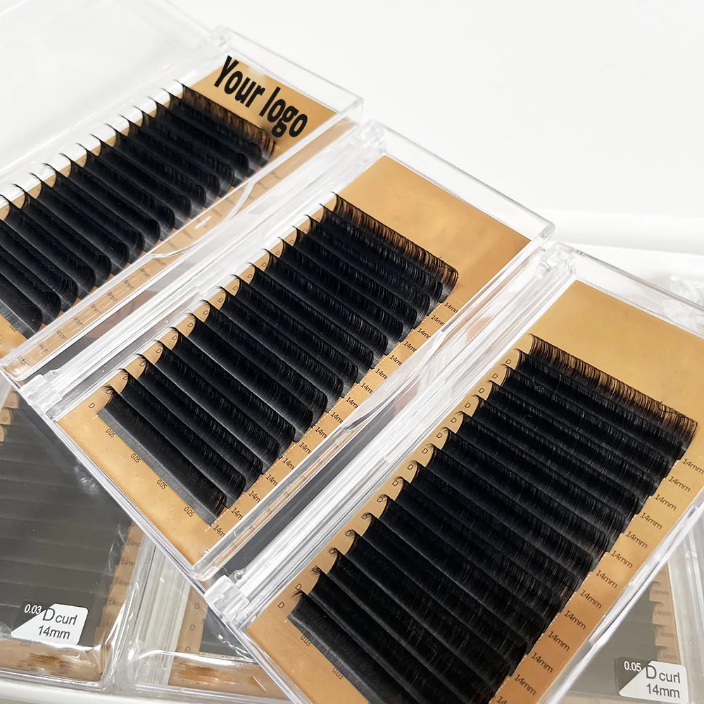 Premium cashmere lash extensions 0.05 0.07 0.10 0.15 0.18 Private Label Dark matte volume eyelash extensions Faux PBT lash trays