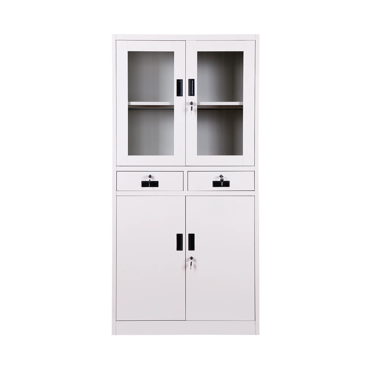 Office furniture metal storage cupboard 2 glass door steel filing cabinet for school