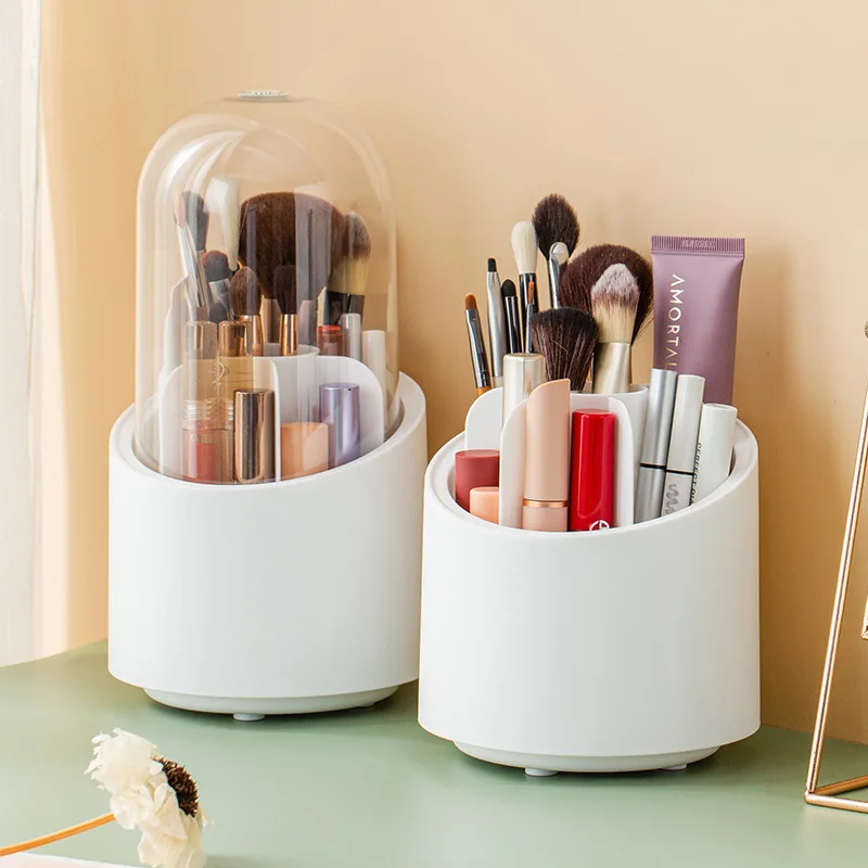 Hot sale Makeup Brush Holder Organizer 360 Rotating Dustproof pen holder Multipurpose Storage Box with lid