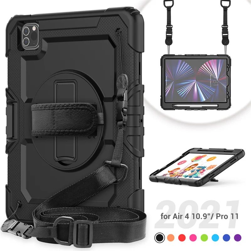360 Rotation Hand Strap Kickstand rugged silicone case for tablet For iPad Pro 11 2021 2020 2018