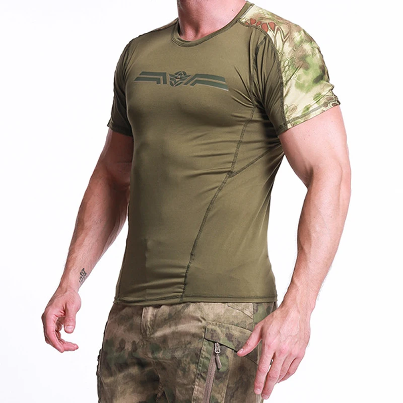 Yakeda Men Tactical T-shirt Quick-drying Sport T Shirt Camo Lapel Stretch Training Short Sleeve Tactical Shirt