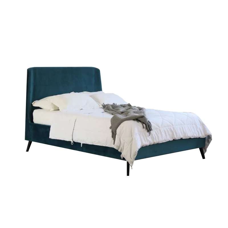 High Headboard Upholstered King Size Linen Wooden Luxury Fabric Double Bed