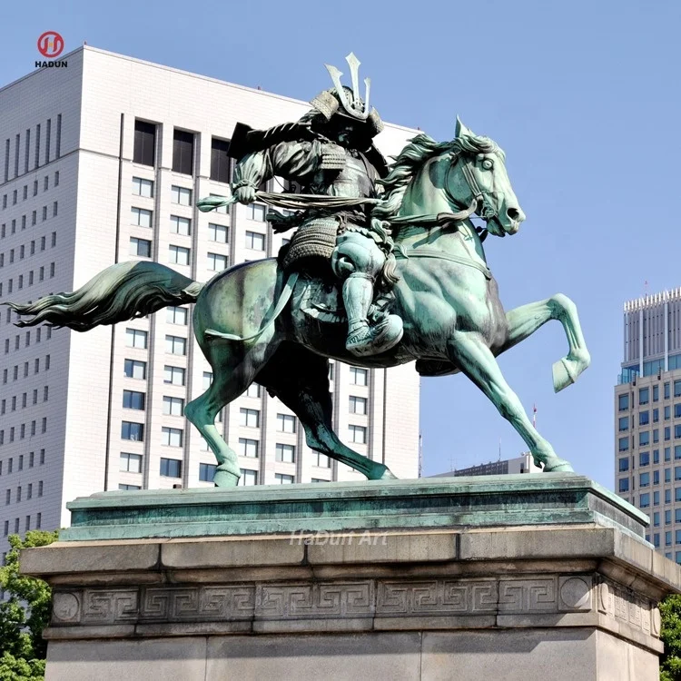 Famous Japan Bronze Military Warrior Ride on Horse Satue of Kusunoki Masashige