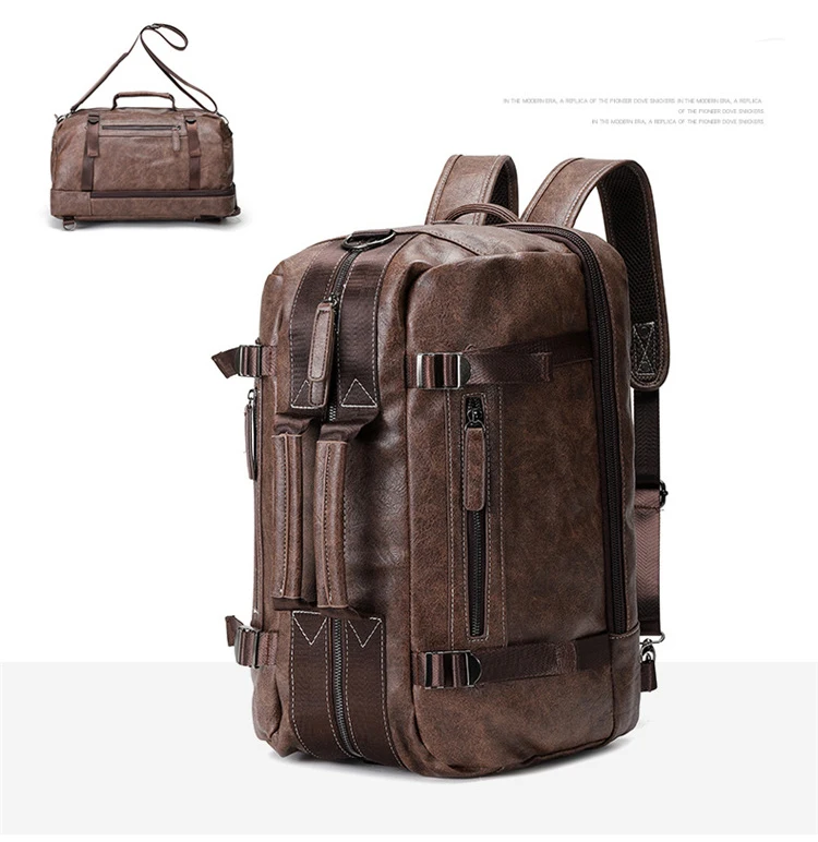 Large Capacity Vintage PU Leather Travel Backpack for Men Fashionable Luxury Laptop Computer Bag for Business Use