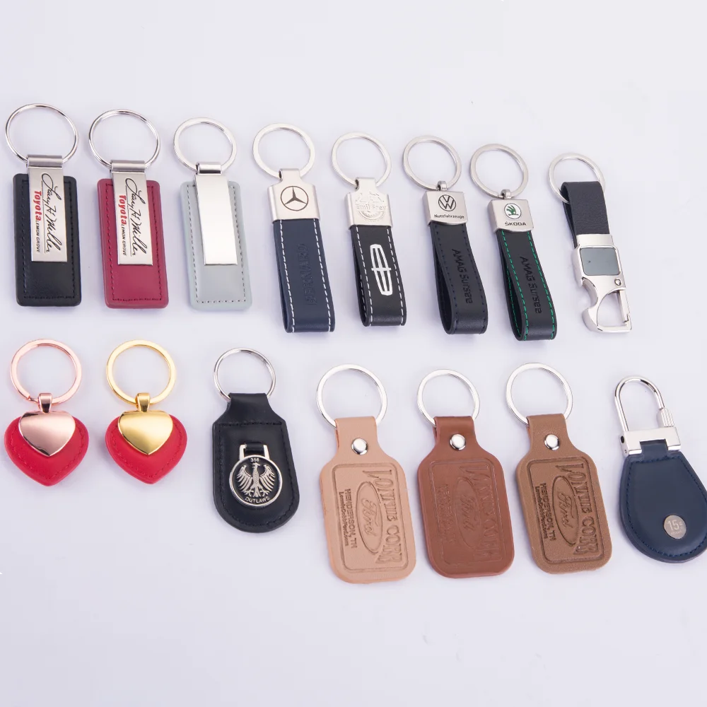 Car Keychain Key Chain for Car Wholesale Customized Laser Logo Leather Custom Logo PU Zinc Alloy Leather Keyring 6 Color Onegift