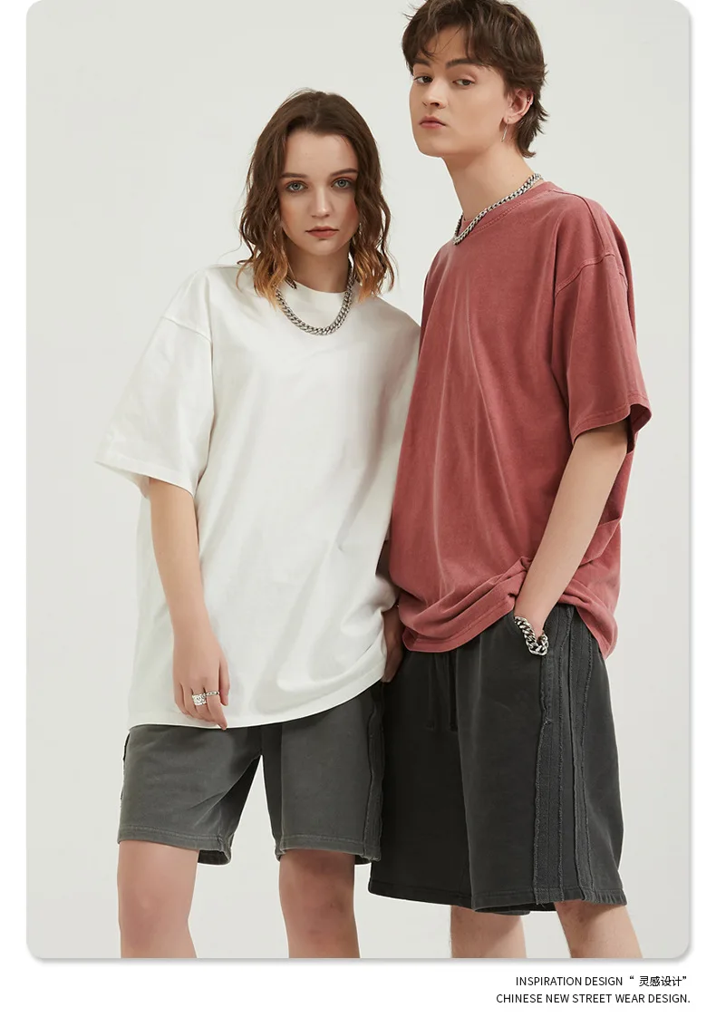 Vintage oversized acid wash t shirt 250gsm heavy weight t shirt 100% cotton men t shirt streetwear tshirt