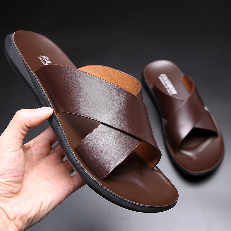 
Genuine Leather Non-Slip Slippers Thick Bottom Men Slippers 