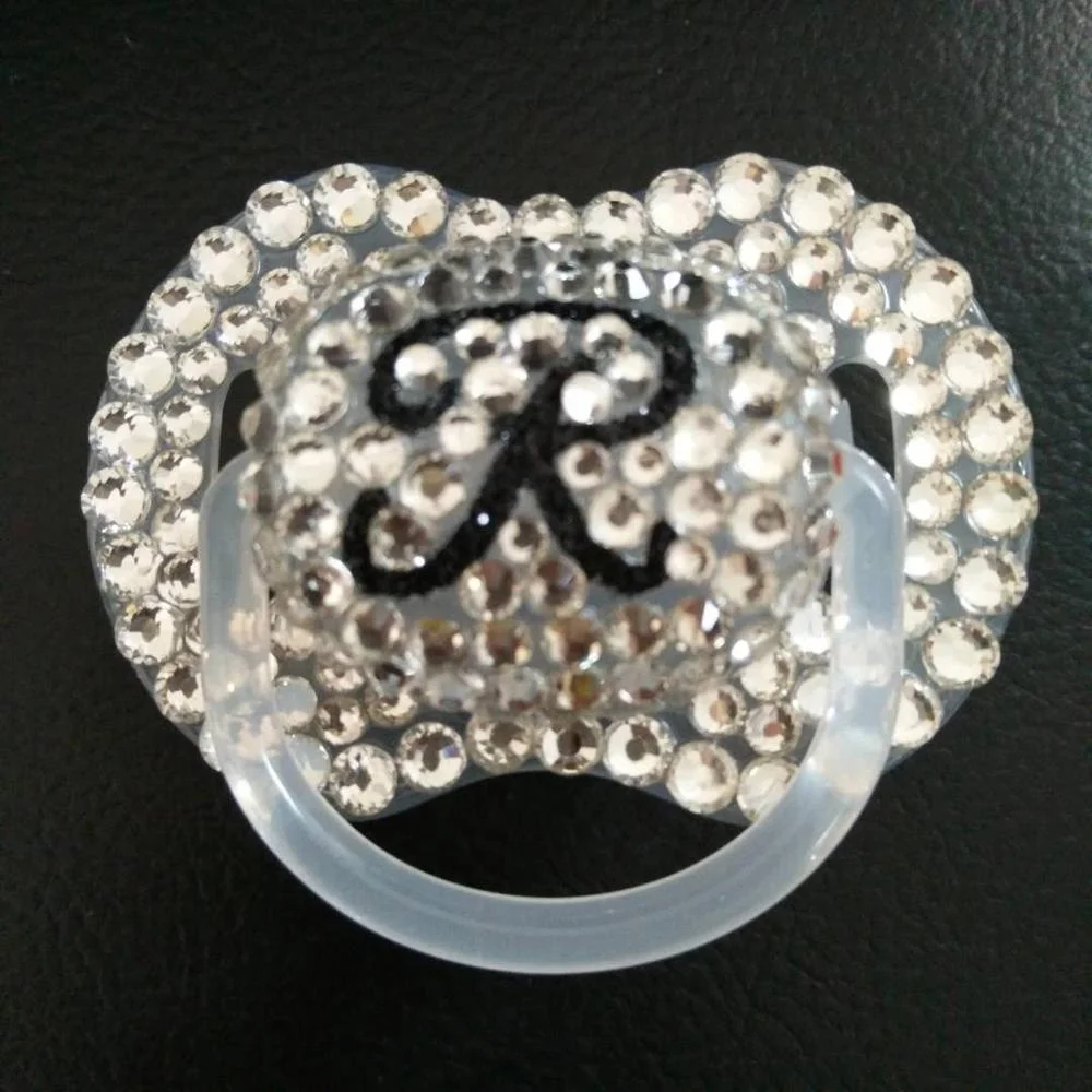 Wholesale Custom Letter Binky Diamond Baby Pacifier Beaded Silicon Baby Sleep Soother for Newborn Shower Gift
