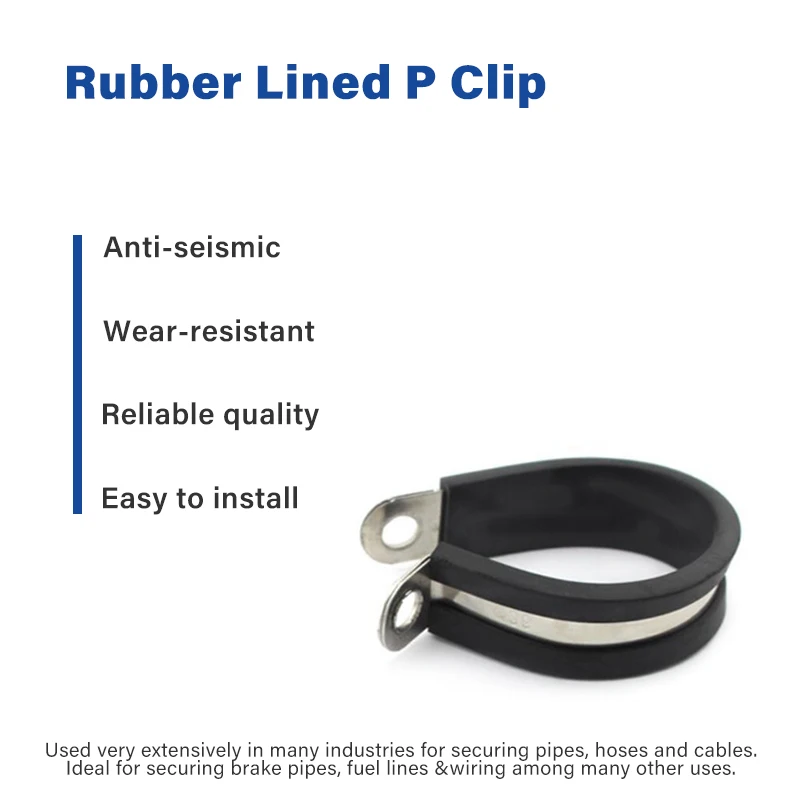 1/2 Inch 5/8 Inch Black Stainless Steel And Rubber Cushioned Insulated Wide Range P-style Cable Pipe Hanger Clamps
