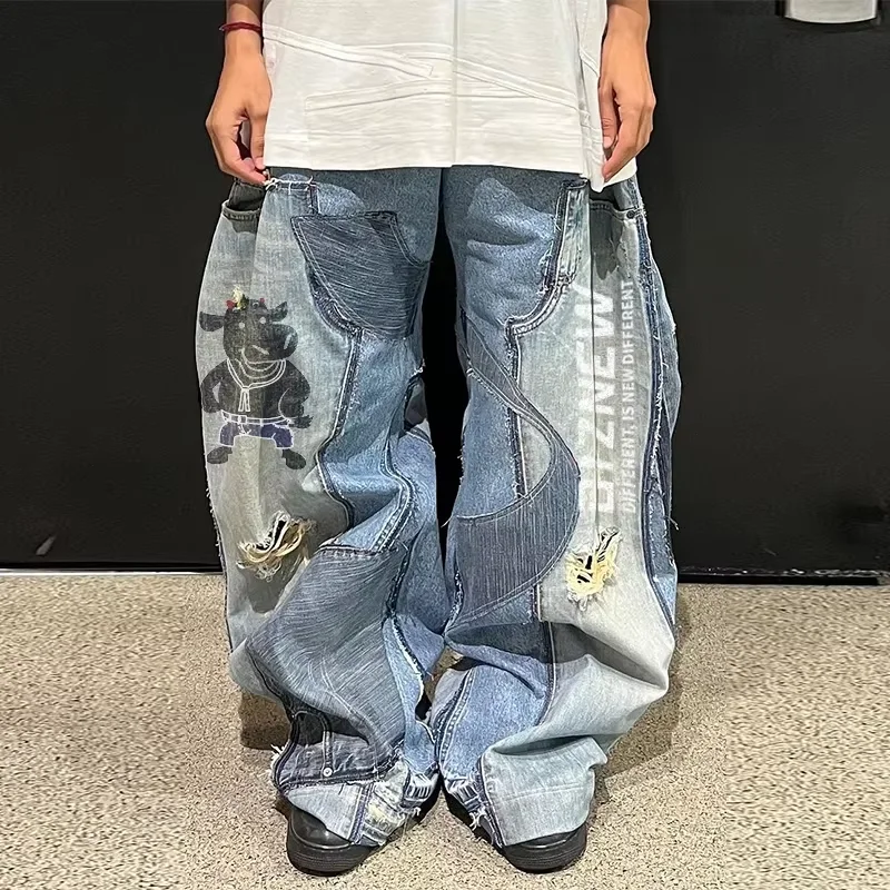 DIZNEW Plus size jeans wholesale hip Hop baggy Wash denim brand patch jeans for men