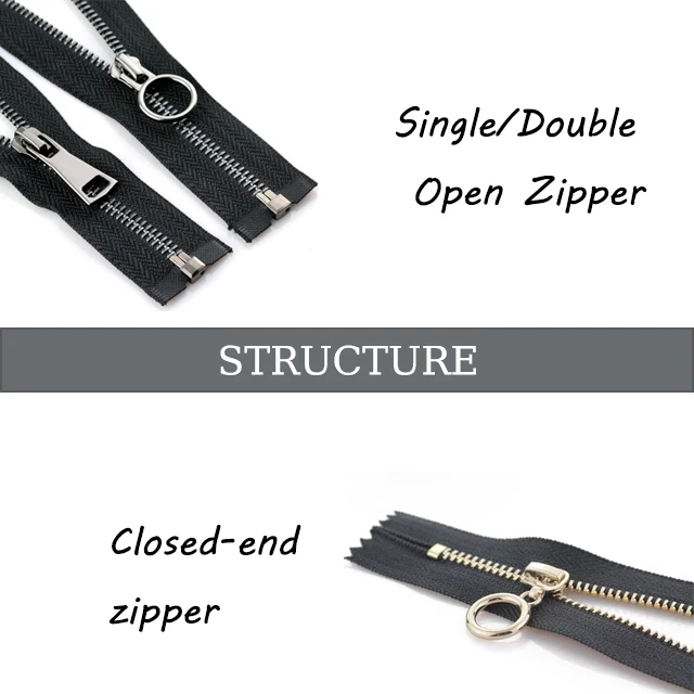 Factory Custom Gold Teeth Metal Zippers  auto lock Close End sliver Zipper Puller in Multiple Colors #3 #5  #8  Garments