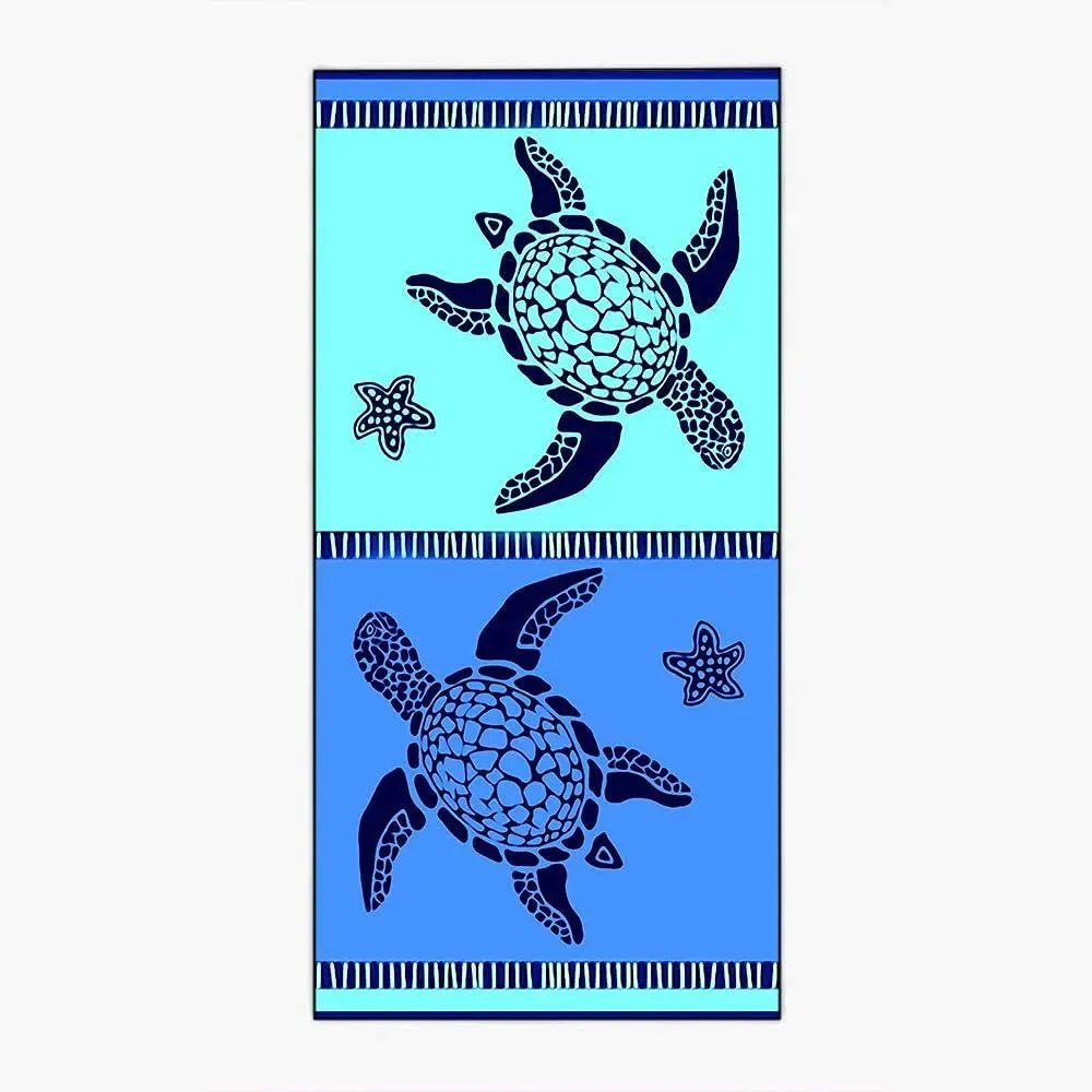 Free Sample Custom Ocean Print Oversized Rectangle Absorbent Extra Large Polyester Cotton Recycled Beach Towel