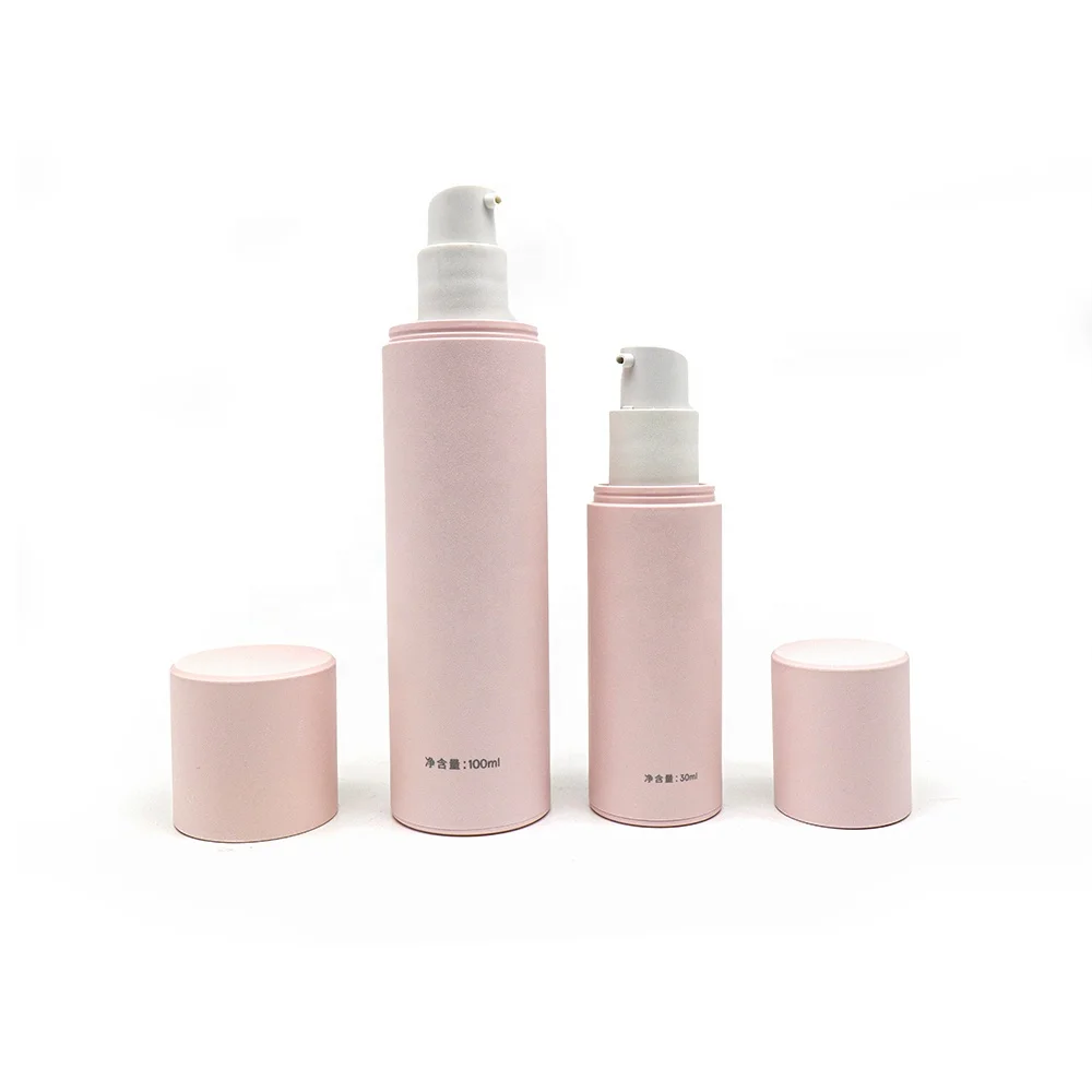 Eco Friendly Recyclable Cosmetic Packaging Foundation Make Up Lotion Dispenser Pump Matte Pink Plastic Bottle Set 30ml 100ml