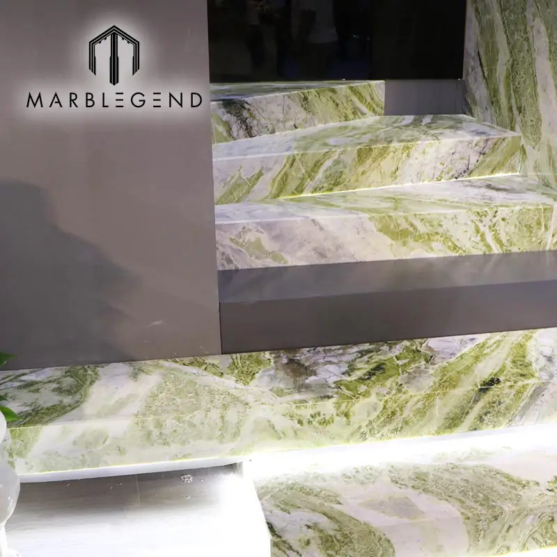 luxury villa decor material natural marble stone stair green onyx marble tiles floors
