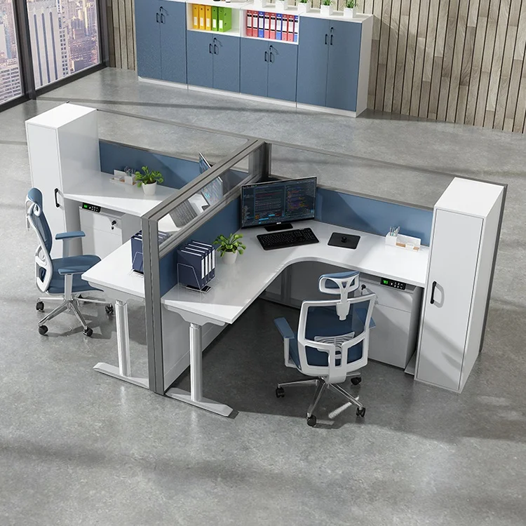 Open Space staff electric stand up desk frame office cubicle with storage cabinet sit-stand desk