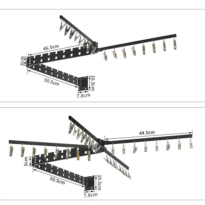 Aluminium Alloy Balcony Drying Rack Wall-mounted Covert Folding & Retractable Clothes Drying Bracket