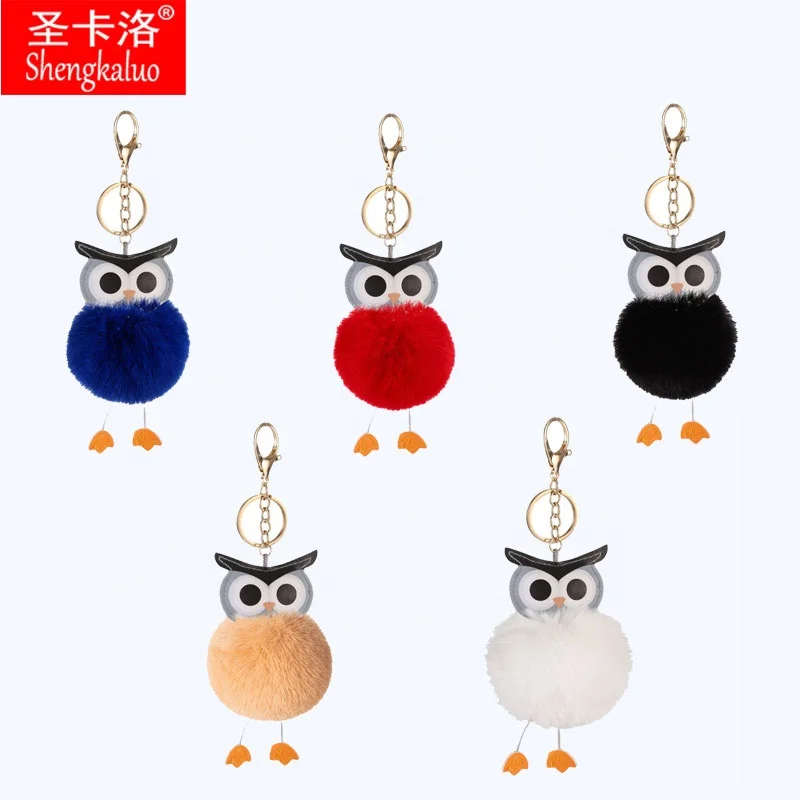 Оригинальный брелок с милыми животными, совами, новинка, из искусственной кожи, с меховым помпоном в виде совы, брелок для автомобильной сумки, рюкзака, пушистый меховой брелок с подвеской