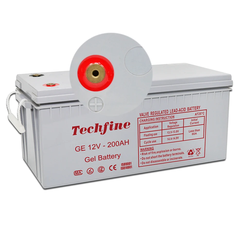Techfine Factory Customized  Deep Cycle Energia Solar 12V 200Ah Lead Acid Gel Rechargeable Storage Battery
