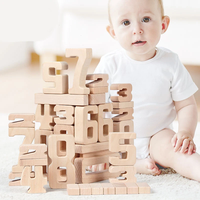 Number Wooden  Building Blocks Math Digital Toys Baby Balance Block  Toy Montessori Educational Natural Wood Toys for Kids