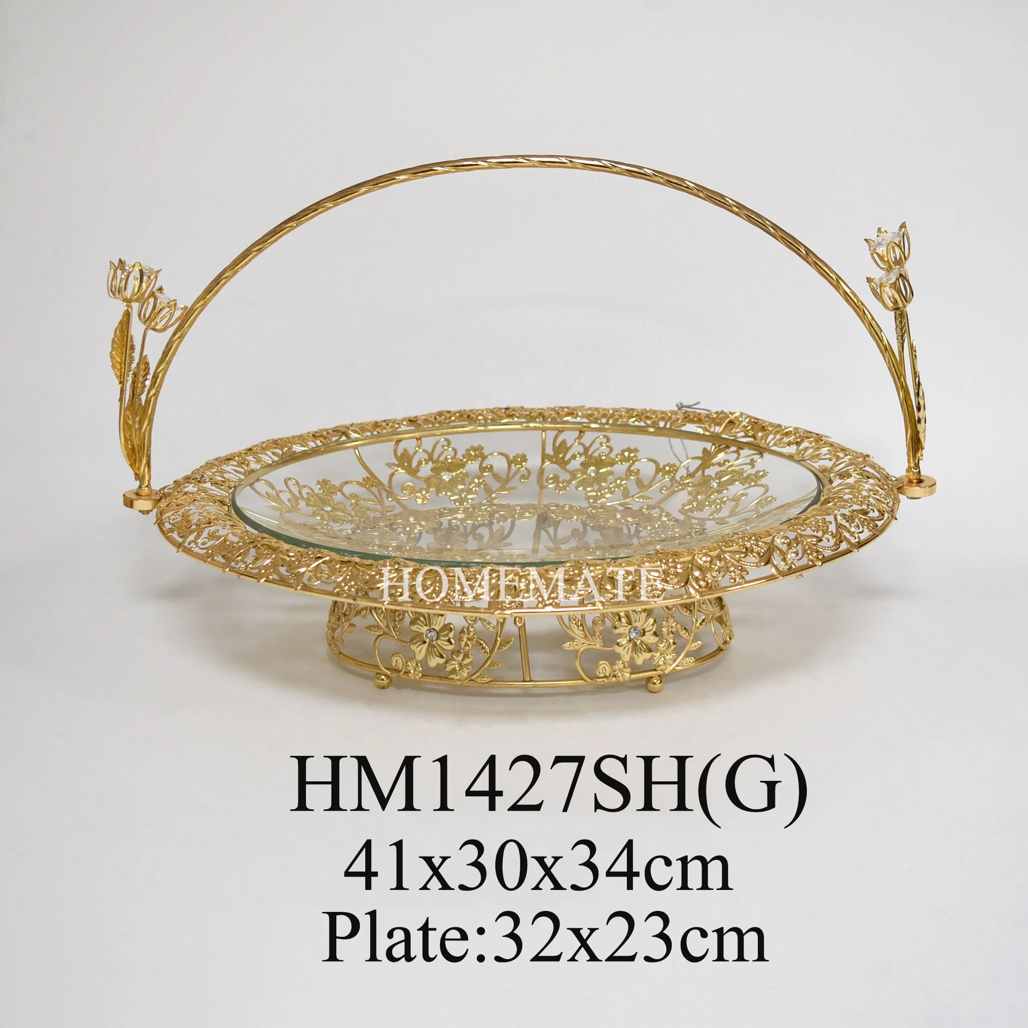 Wholesaler decorative metal silver gold plated glass fruit basket cake stand for wedding party