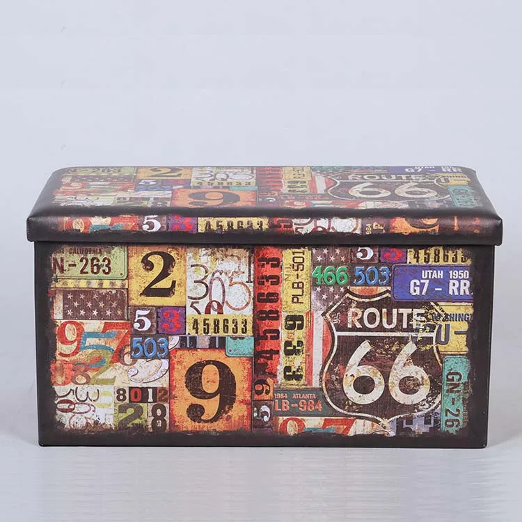Route 66 PVC Printing Storage Cube Long bench Folding Foot Stool Ottoman