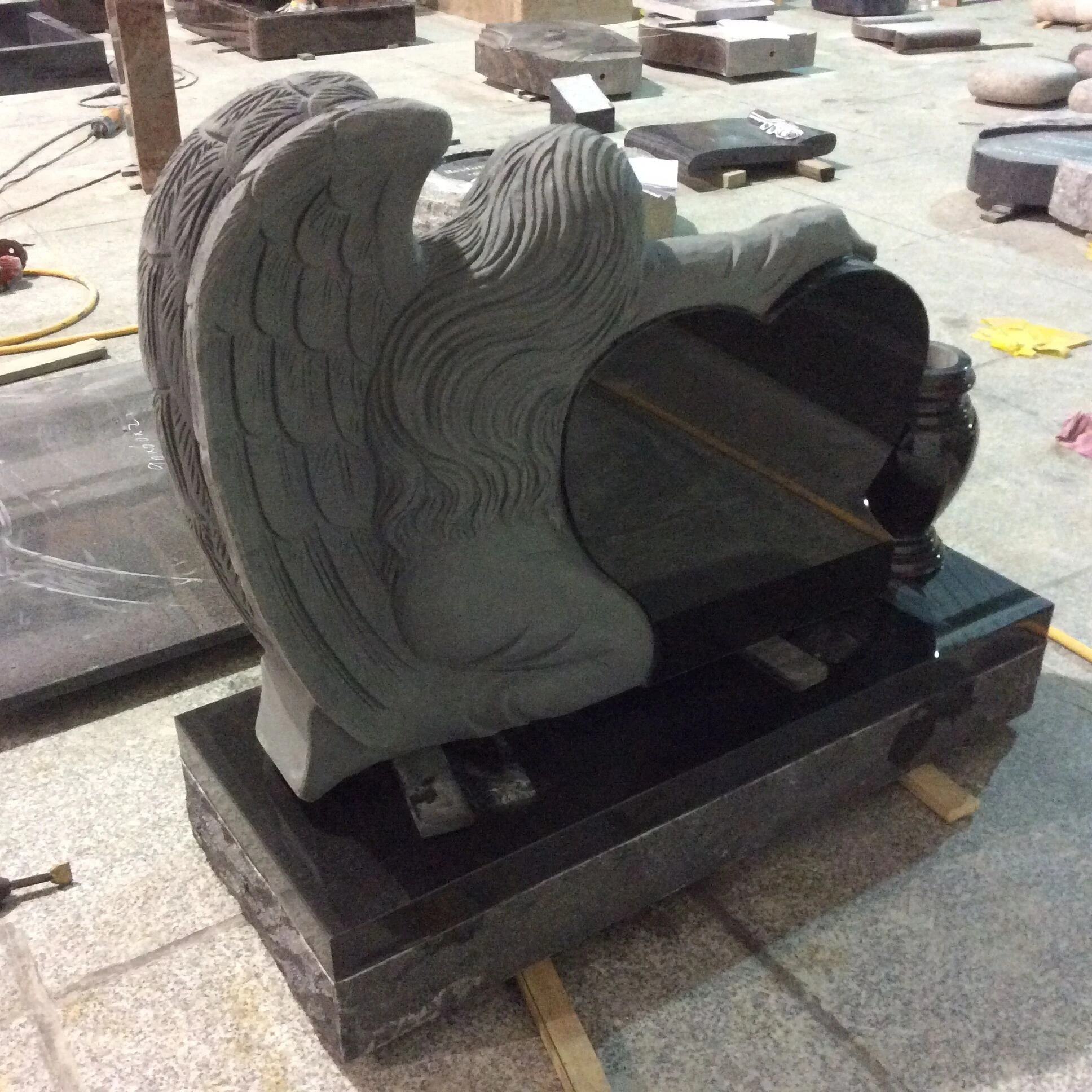 
Haobo Stone Black Granite Single Angel Heart Headstone and Tombstone 