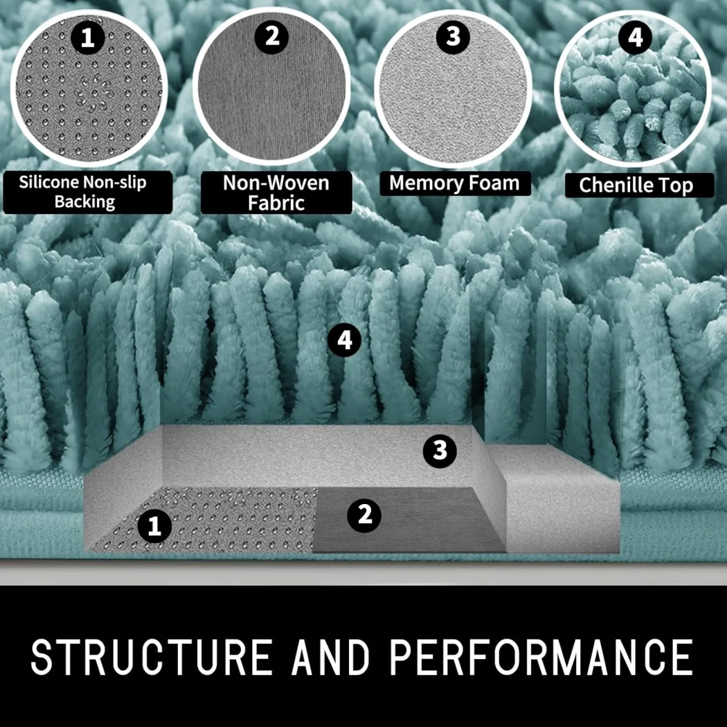 CF high density U type Extra Soft Shaggy Absorbent Microfiber Door Mat Non Slip toilet Chenille Bath Mats for Bathroom Rugs